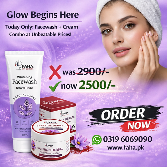FAHA Glow Luxury Combo - Saffron Herbal Whitening Cream + Facewash